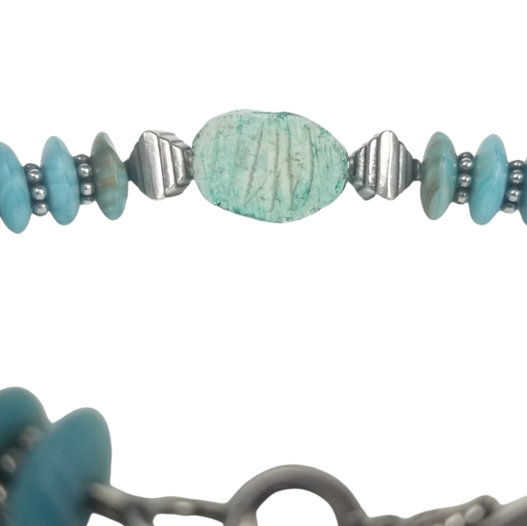 Artisan Turquoise Magnesite Disk & Scarab & Sterling Silver Bracelet - Picture 5 of 6